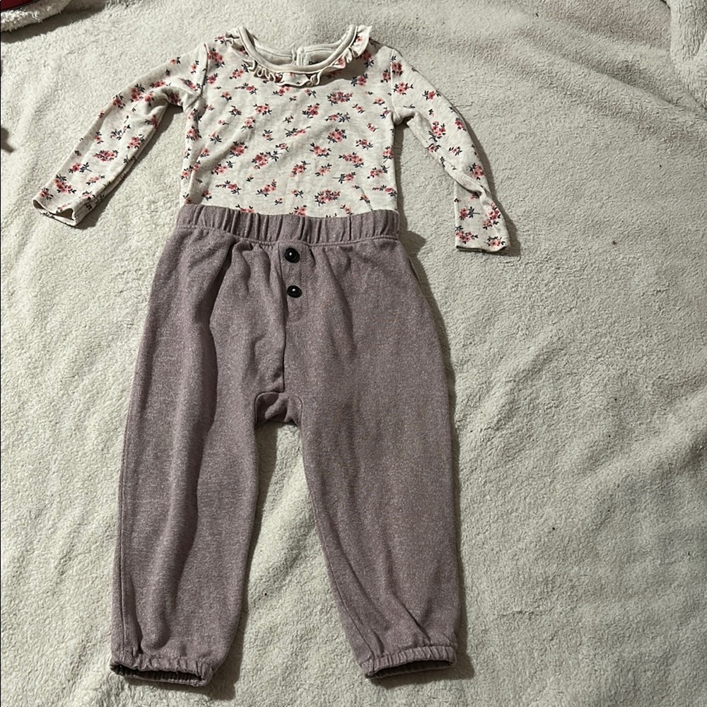 Floral Long Sleeve Onesie with Purple Pants